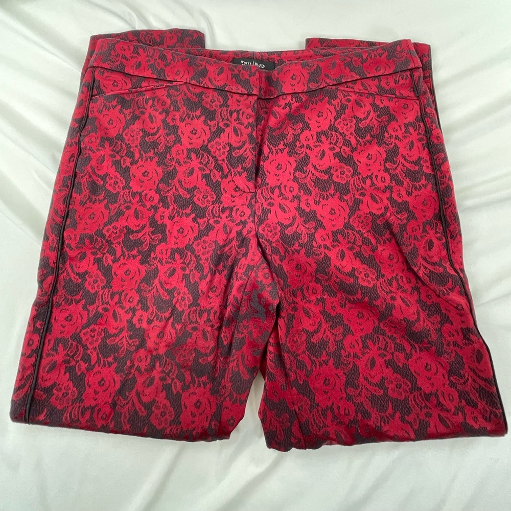 ⭐️White House Black Market Women Short Slim Ankle Pants Red Black Lace Floral